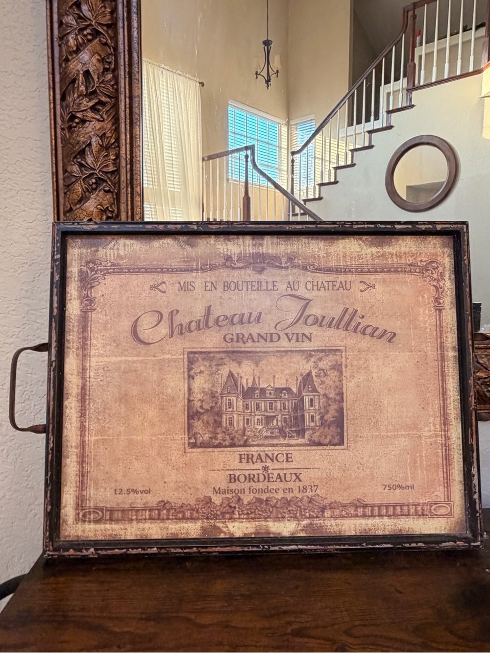 Chateau Vintage Bordeaux Label Print in Brown and Cream